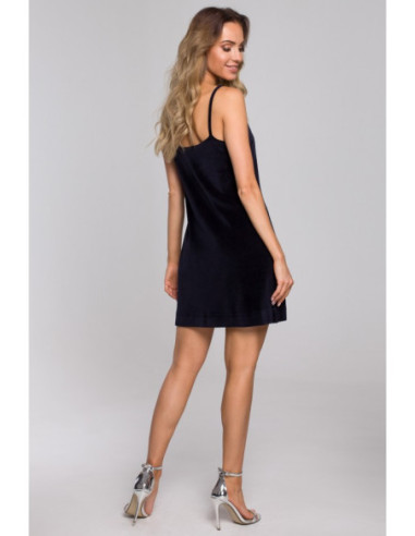 M560 Velūro mini suknelė be petnešėlių - tamsiai mėlyna 2