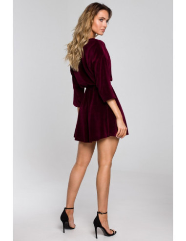 M564 Velūro suknelė su juostele - bordo spalvos 2