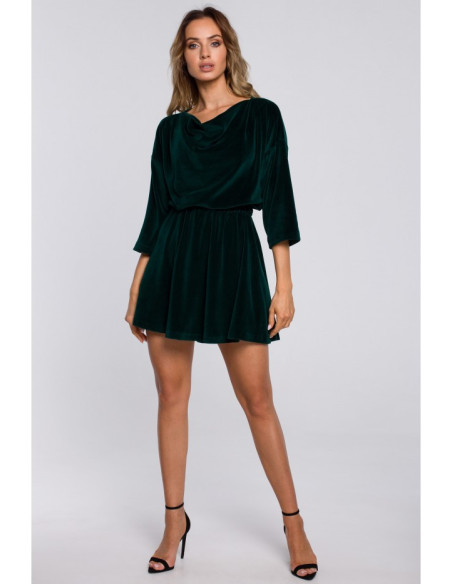 M564 Velūro suknelė su juosta - žalia