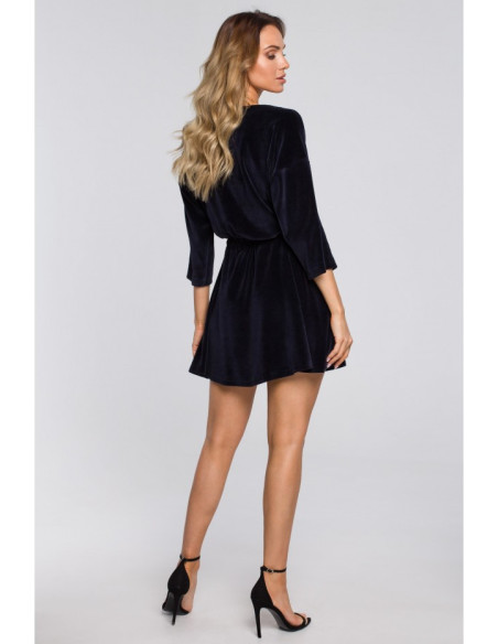 M564 Velūro suknelė su liemens gumelėmis - tamsiai mėlyna