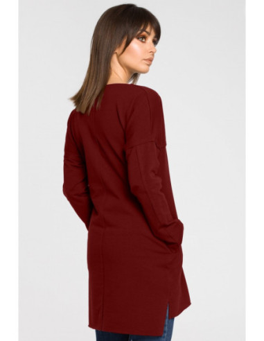 B059 Dygsniuota oversize tunika - bordo spalvos 2