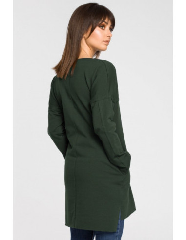 B059 Dygsniuota oversize tunika - kariškai žalia 2