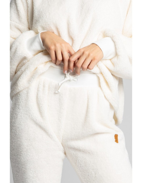 LA004 Pliušinės sportinės kelnės - ecru spalvos