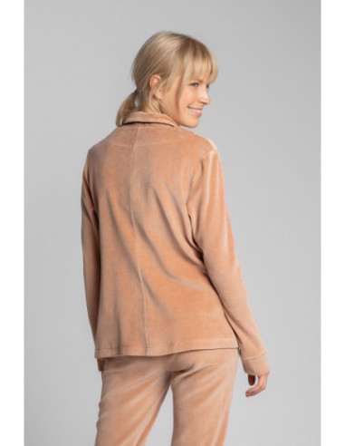 LA007 Veliūriniai pižamos marškiniai su apykakle - smėlio... 2