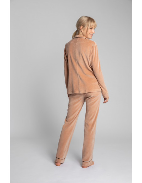 LA007 Veliūriniai pižamos marškiniai su apykakle - smėlio spalvos