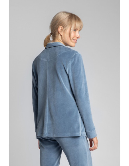 LA007 Velūro pižamos marškiniai su apykakle - mėlyni