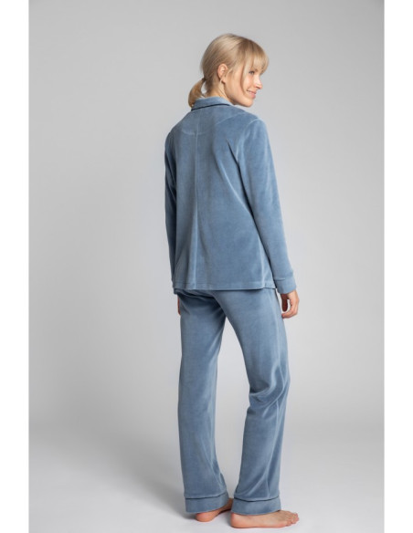 LA007 Velūro pižamos marškiniai su apykakle - mėlyni