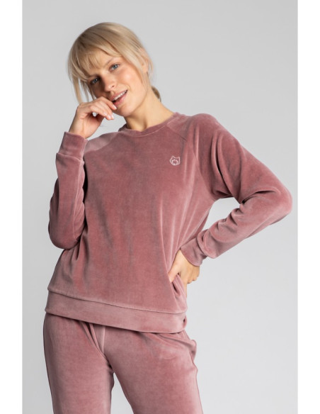 LA011 Megztinis iš veliūro su raukiniais - purvinai rožinės spalvos