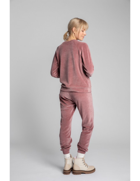 LA011 Megztinis iš veliūro su raukiniais - purvinai rožinės spalvos