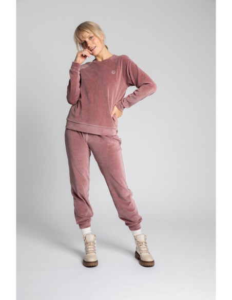 LA011 Megztinis iš veliūro su raukiniais - purvinai rožinės spalvos