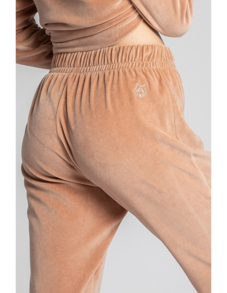 LA012 Veliūrinės džogerių kelnės - smėlio spalvos