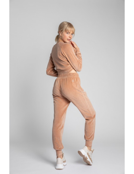 LA012 Veliūrinės džogerių kelnės - smėlio spalvos