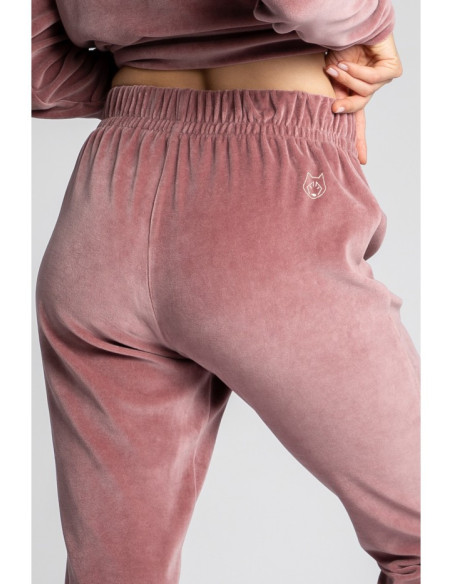 LA012 Veliūrinės sportinės kelnės - purvinai rožinės spalvos