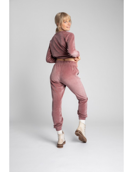 LA012 Veliūrinės sportinės kelnės - purvinai rožinės spalvos