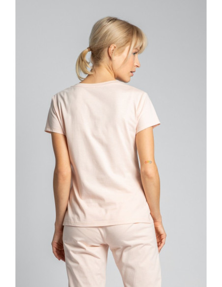 LA014 Miegantys marškinėliai su V formos iškirpte - persikiniai