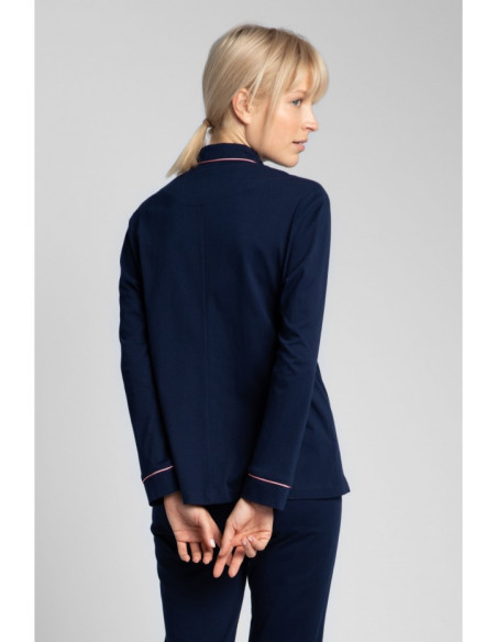 LA019 Medvilniniai pižamos marškiniai su apykakle - tamsiai mėlyni