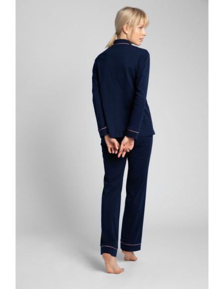 LA019 Medvilniniai pižamos marškiniai su apykakle - tamsiai mėlyni