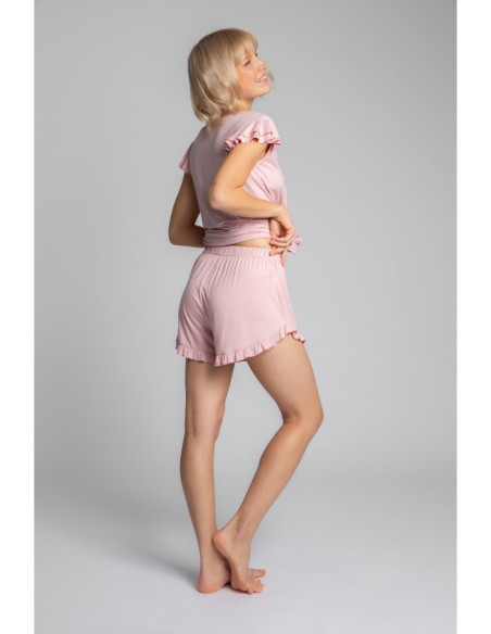 LA024 Viskoziniai miego šortai su raukiniais - rožiniai