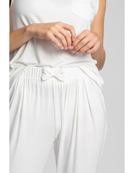 LA025 Miegamos kelnės su siauromis klešnėmis - ekru spalvos