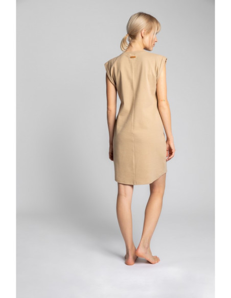 LA033 Medvilninė briaunota suknelė be rankovių - cappuccino