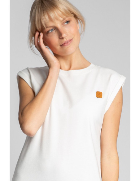 LA033 Medvilninė briaunota suknelė be rankovių - ecru spalvos