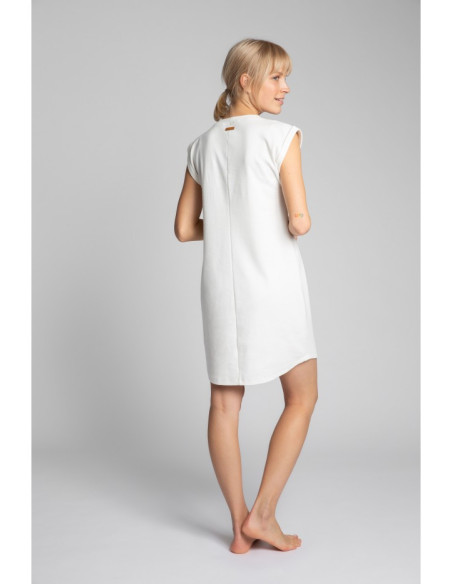 LA033 Medvilninė briaunota suknelė be rankovių - ecru spalvos