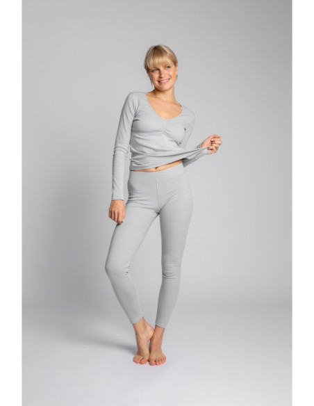 LA035 Medvilninės leginsai su briaunuotu trikotažu - pelenų pilka