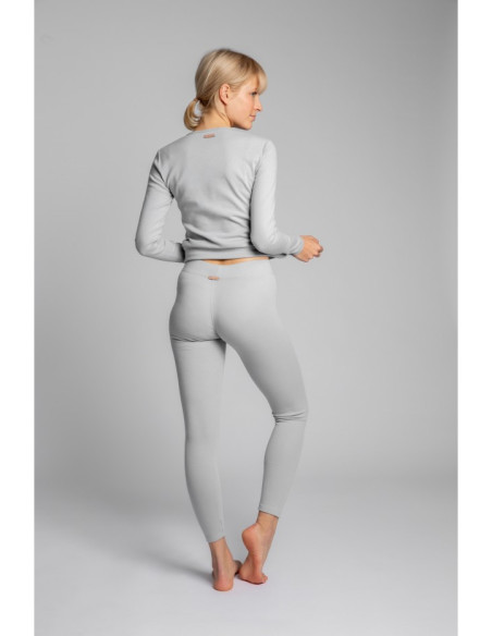 LA035 Medvilninės leginsai su briaunuotu trikotažu - pelenų pilka
