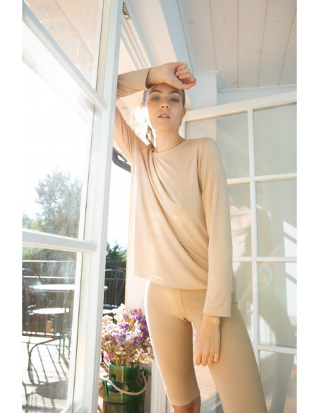 LA036 Medvilniniai megzti šortai su briaunelėmis - cappuccino