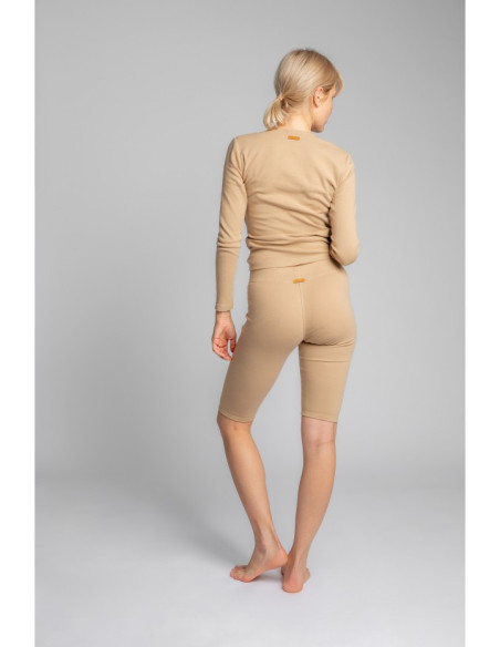 LA036 Medvilniniai megzti šortai su briaunelėmis - cappuccino