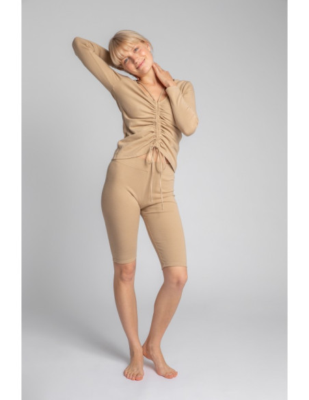 LA036 Medvilniniai megzti šortai su briaunelėmis - cappuccino