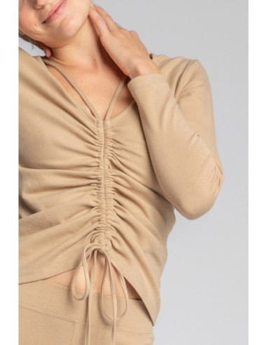 LA038 Medvilninė dryžuoto trikotažo palaidinė - cappuccino 2