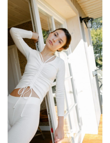 LA038 Medvilninė megzta palaidinė - ecru spalvos 2