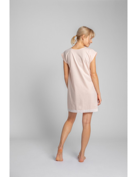 LA043 Naktiniai marškiniai su nėriniuotu kraštu - persikiniai