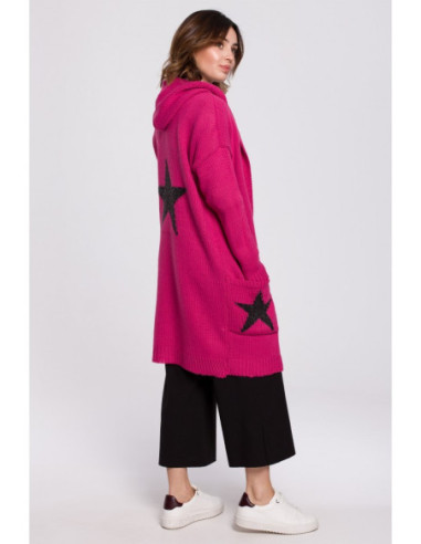 BK063 Megztinis su žvaigždžių motyvais - fuksija 2