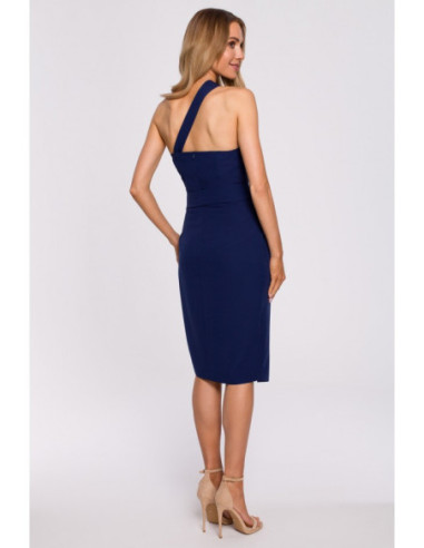 M572 Suknelė ant vieno peties - Tamsiai mėlyna 2