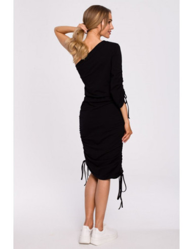 M580 Suknelė ant vieno peties - juoda 2