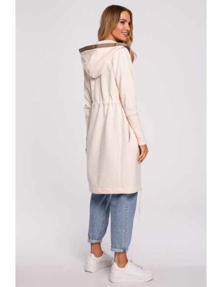 M582 Ilgas džemperis su gobtuvu - Vanilė