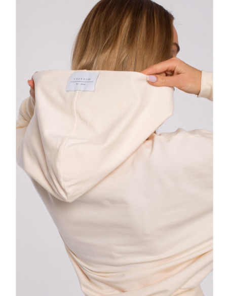 M592 Džemperis su gobtuvu ir raišteliu - kreminis