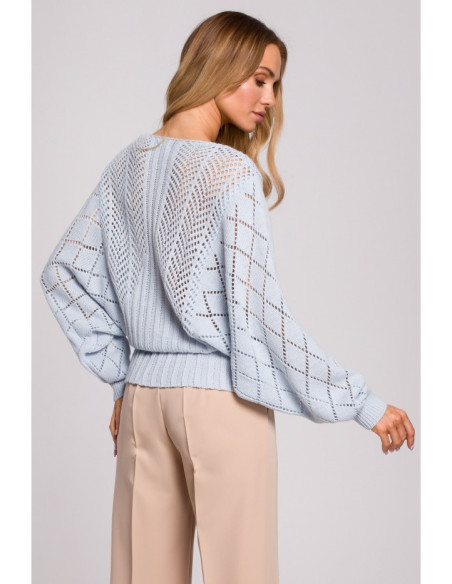 M595 Megztinis su šikšnosparnio rankovėmis - Mėlynas