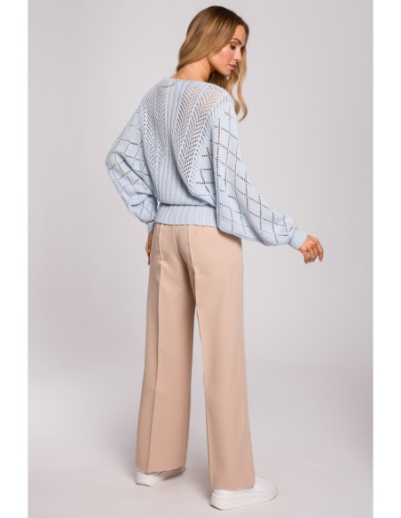 M595 Megztinis su šikšnosparnio rankovėmis - Mėlynas