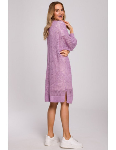 M599 Ilgas ažūrinis megztinis - alyvinis 2