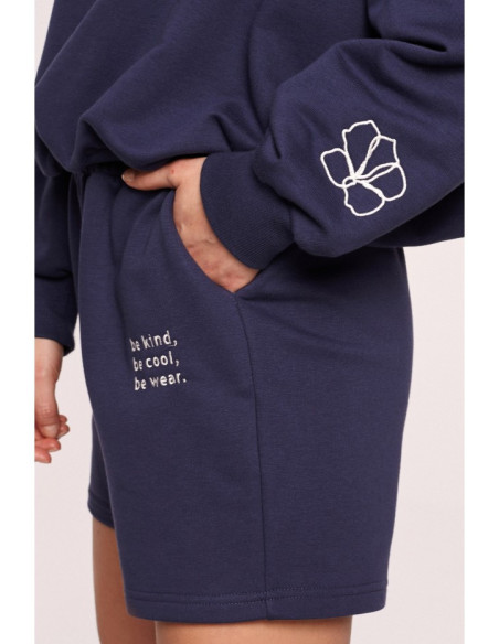 B186 Sportiniai šortai su siuvinėjimu - mėlyni