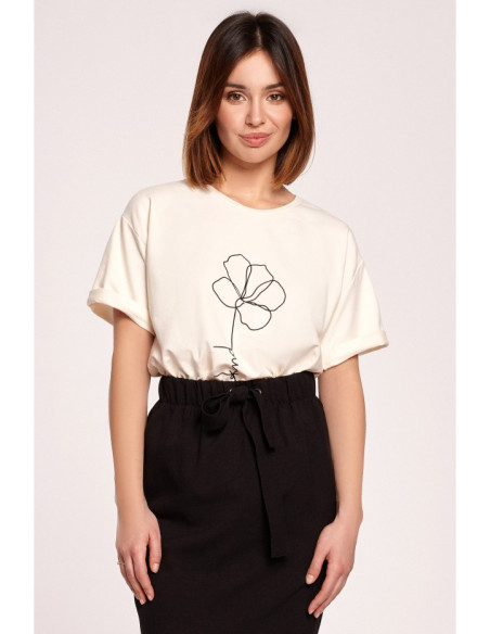 B187 Marškinėliai su spauda - kreminiai