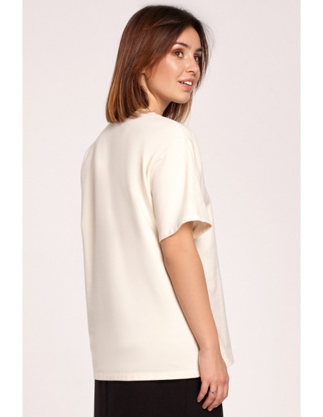 B187 Marškinėliai su spauda - kreminiai