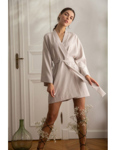 K101 Kimono suknelė su diržu - smėlio spalvos 2
