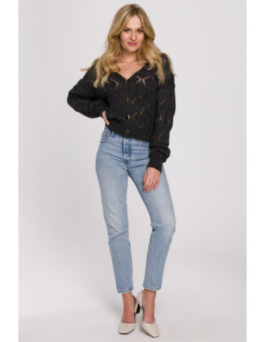 K104 Trumpas megztinis su sagomis - grafito spalvos 2