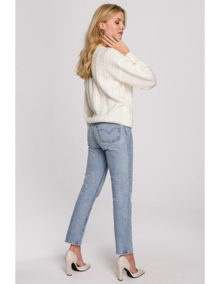 K105 Trumpas džemperis "Overlap" - ekru spalvos