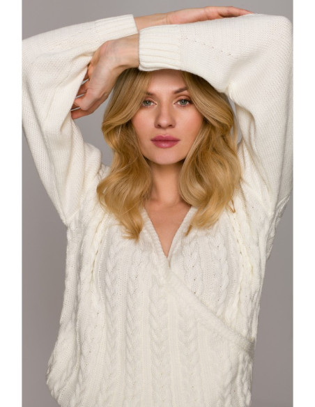 K105 Trumpas džemperis "Overlap" - ekru spalvos