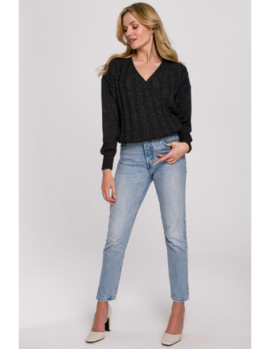 K105 Trumpas džemperis "Overlap" - grafito spalvos 2